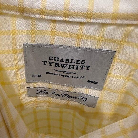 Charles Tyrwhitt Yellow and White Plaid Men’s Button Down Shirt - Picture 2 of 8